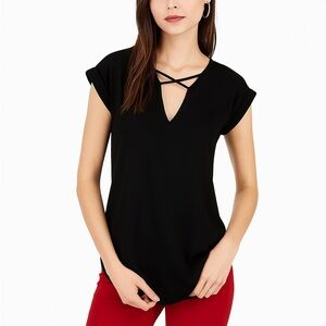 Express Black Satin Cross Front Gramercy Tee Women's Top Lightweight Tee